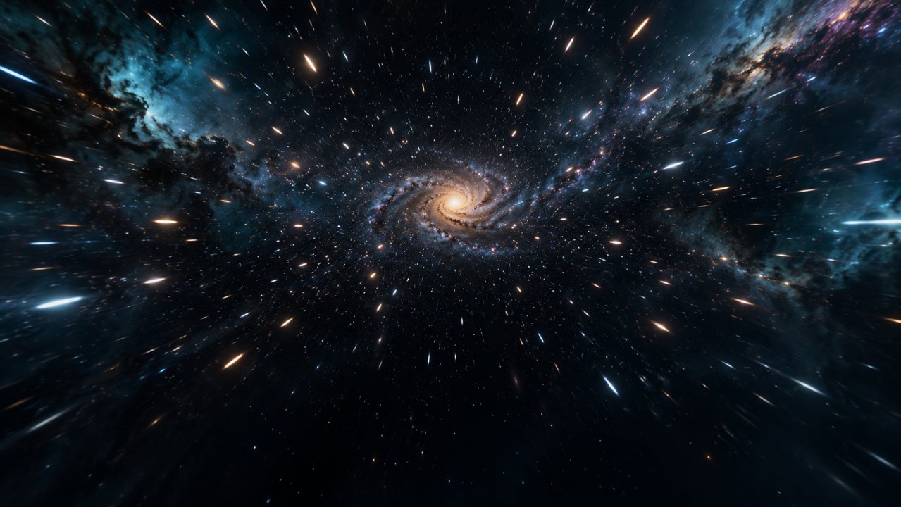 the rush through the stars toward a galaxy