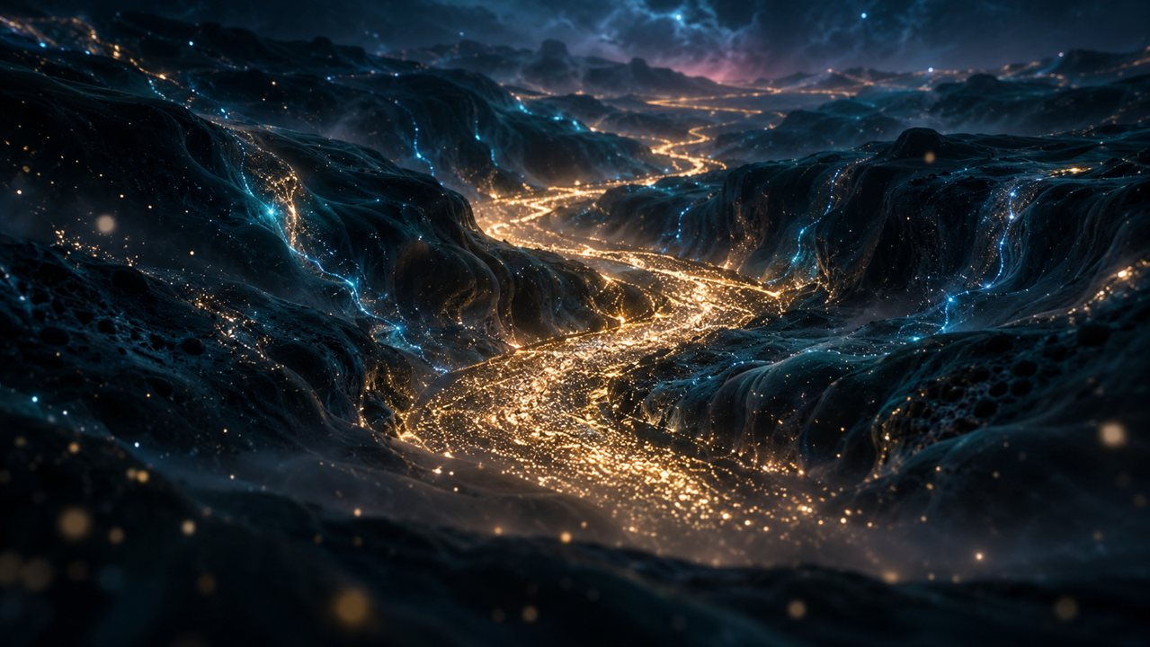 a river of light through an unknown inner landscape